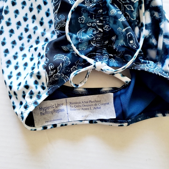 Jessica Simpson one piece swimsuit size M blue print side ruching v neck NWT - Picture 11 of 14